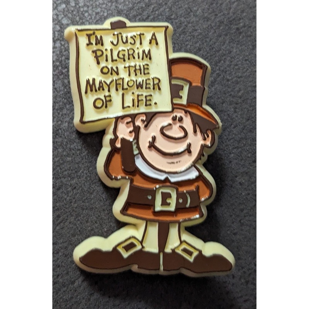 Vintage Pilgrim Thanksgiving Pin Hallmark Brooch Mayflower Plastic